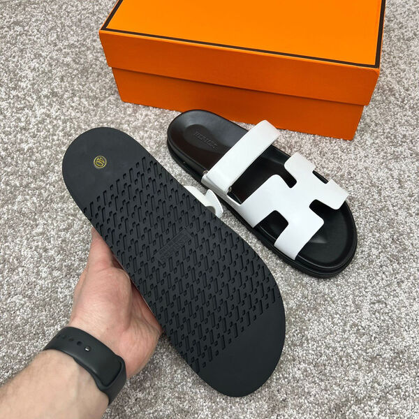 Мужские шлепки Hermès мужской кожа белый 115616-4