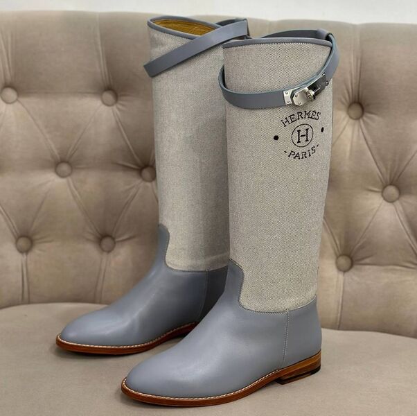 Сапоги Hermès женский кожа графитовый 128702