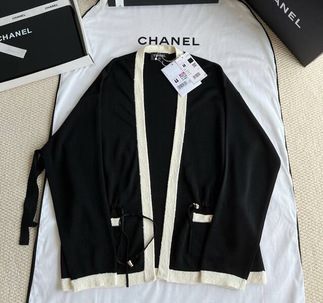 Кардиган Chanel женский трикотаж черный,серебристый 198605