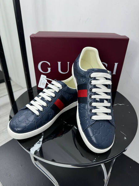 Мужские кеды Gucci мужской кожа синий 196030-2