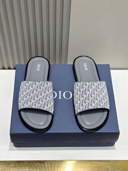 Мужские шлепки Christian Dior мужской кожа графитовый 153784-2