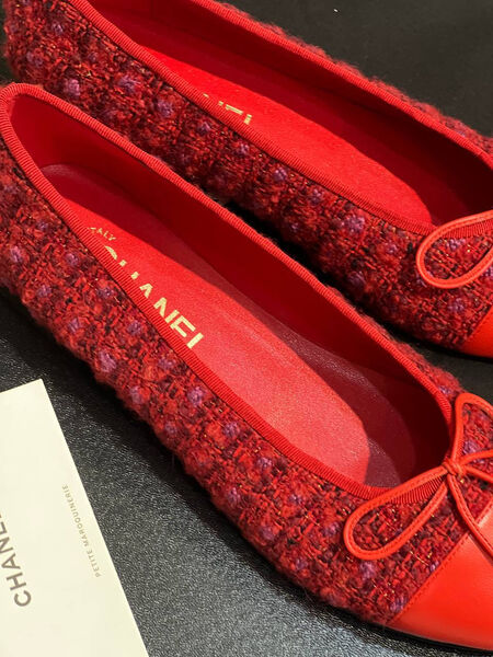 Балетки Chanel женский кожа бордовый 131462-4
