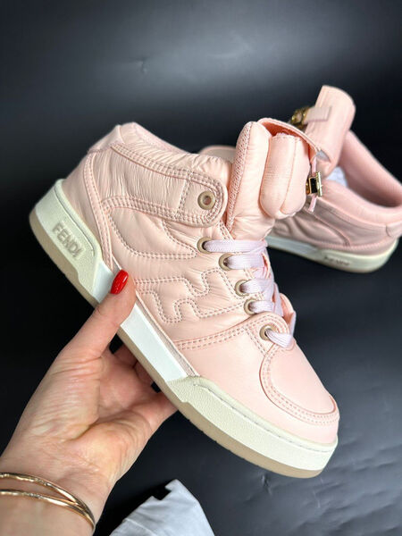 Кроссовки высокие Fendi женский кожа розовый 105077-2