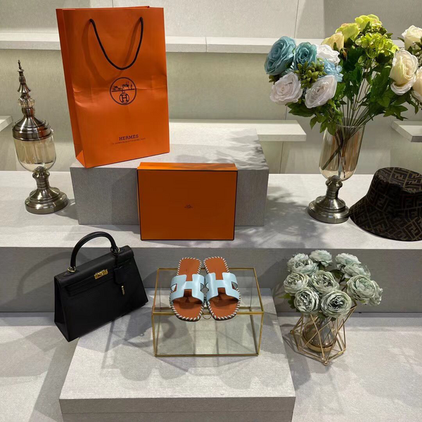 Шлепки Hermès женский кожа бирюзовый 89652-5