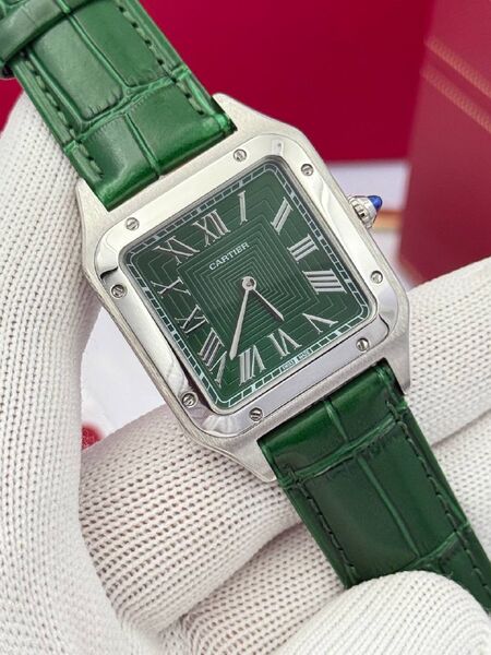 Мужские часы Cartier Suntos-Dumont мужской кожа зеленый s9780145-1-4