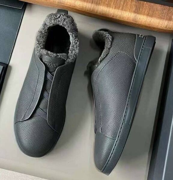 Мужские кеды Zegna мужской кожа графитовый 170247