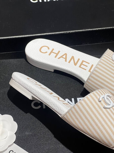 Шлепки Chanel женский текстиль бежевый 151159-3