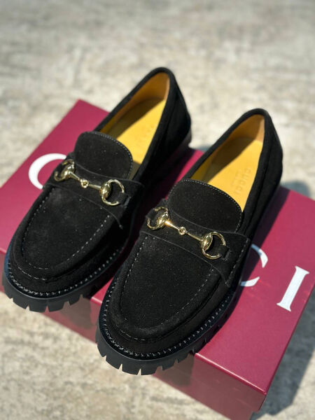 Лоферы Gucci женский замша черный 200419-2