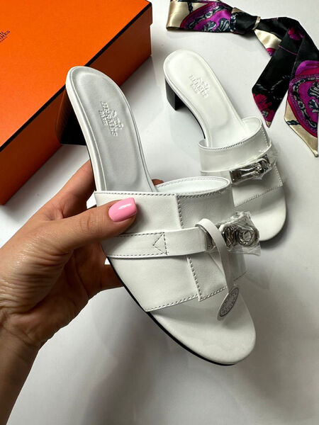 Шлепки Hermès женский кожа белый 112095-2