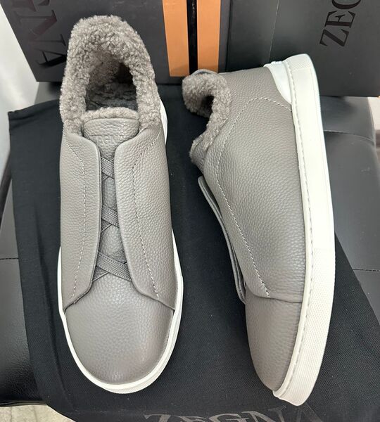 Мужские кеды Zegna мужской кожа графитовый 172184
