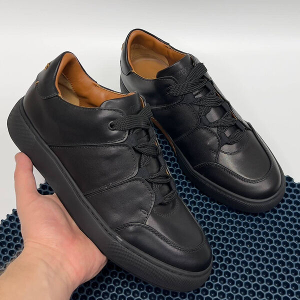 Мужские кеды Zegna мужской кожа черный 131532-5