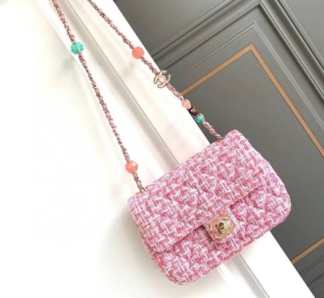 Сумка Chanel женский твид розовый 138406