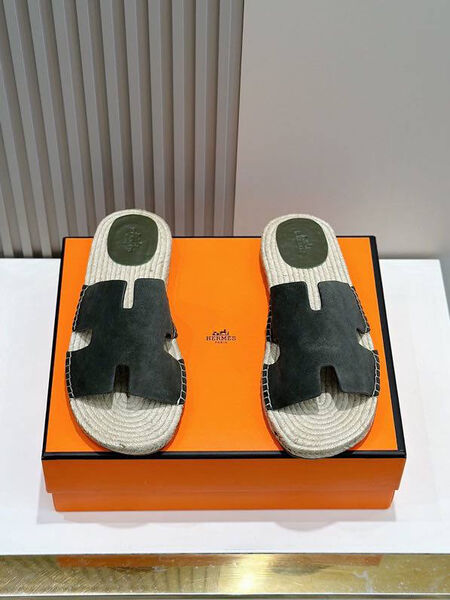 Мужские шлепки Hermès мужской замша графитовый 153427-2