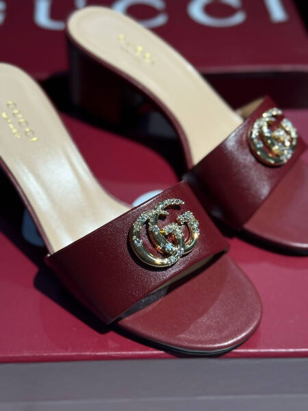 Шлепки Gucci женский кожа бордовый 189850-3