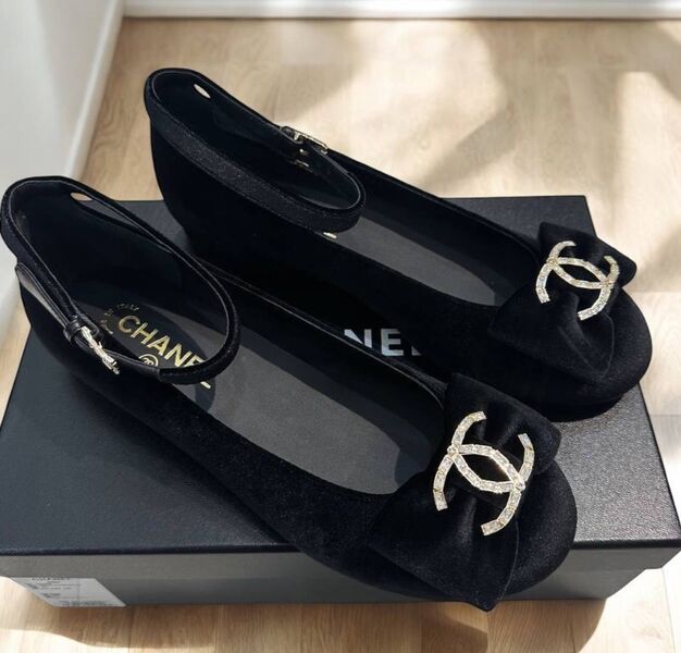 Балетки Chanel женский замша черный 172599