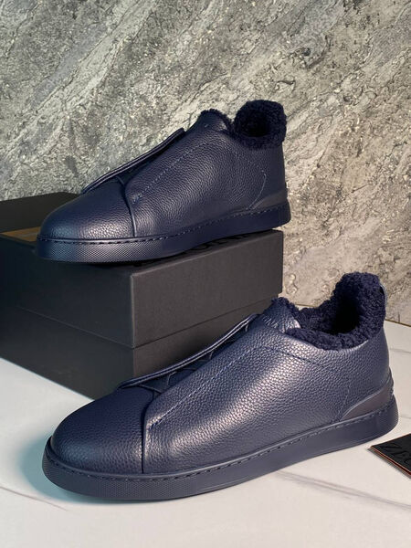 Мужские кеды Zegna мужской кожа синий 165928-3