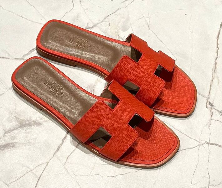 Шлепки Hermès женский кожа оранжевый 148466