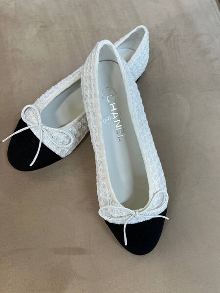 Балетки Chanel женский твид белый 192657-3