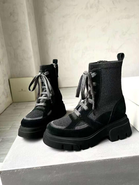 Ботинки Brunello Cucinelli женский текстиль черный 124983-2