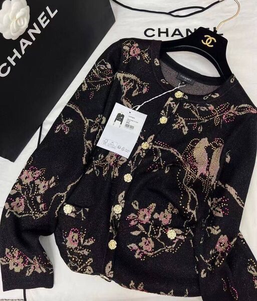 Кардиган Chanel женский трикотаж черный,белый 196509