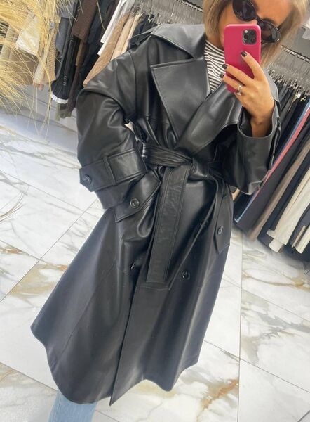 Плащ Jil Sander женский кожа черный 127643