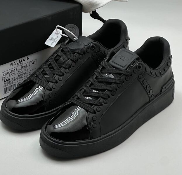 Мужские кеды Balmain мужской кожа черный 131229