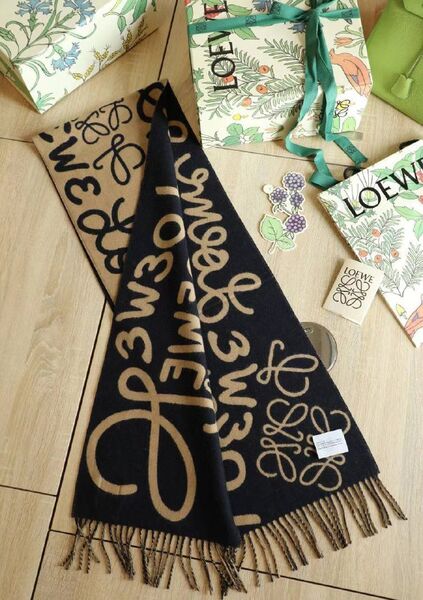 Кашемировый шарф Loewe женский кашемир черный j3805479-1-2