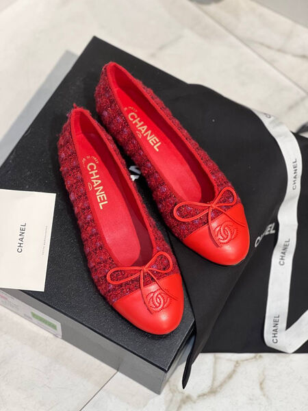 Балетки Chanel женский кожа бордовый 131462-2
