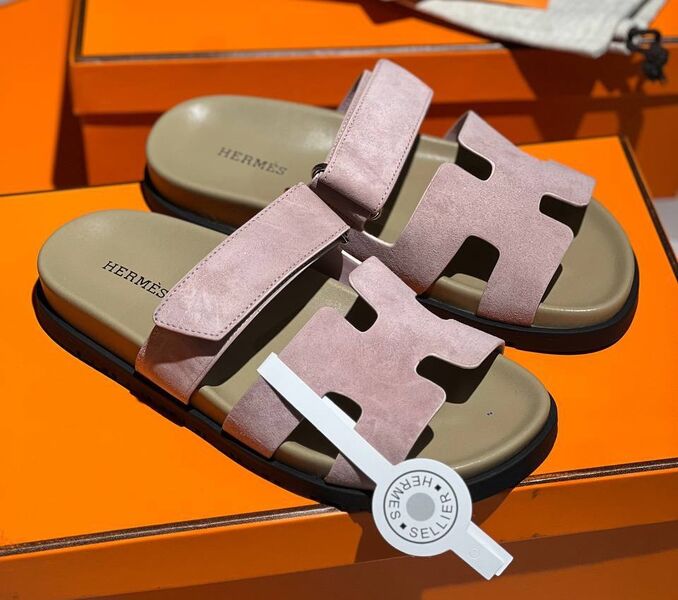 Шлепки Hermès женский замша розовый 150424