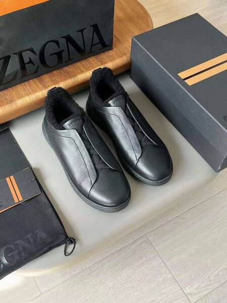 Мужские кеды Zegna мужской кожа черный 165922-7