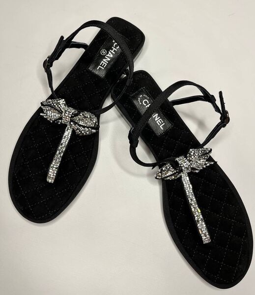 Босоножки Chanel женский стразы графитовый 155629
