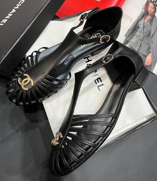 Сандалии Chanel женский кожа черный 155867