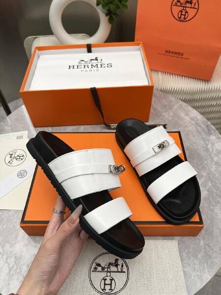 Женские шлепанцы Hermes женский кожа белый q5357785-1-2