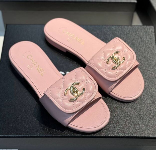 Шлепки Chanel женский кожа розовый 187040