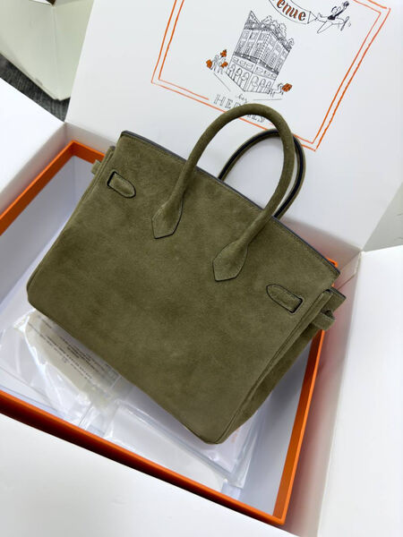 Сумка Hermès Birkin 25 женский замша болотный 155726-4