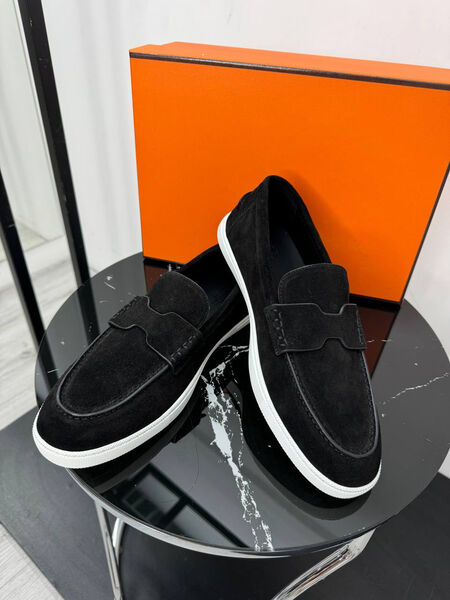 Мужские лоферы Hermès мужской замша черный 193503-2