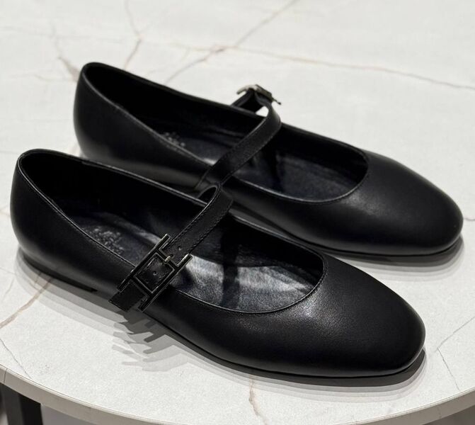 Балетки Hermès женский кожа swift черный,серебристый 172852