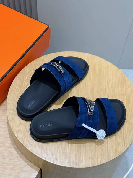 Мужские шлепки Hermès мужской замша синий 193743-4