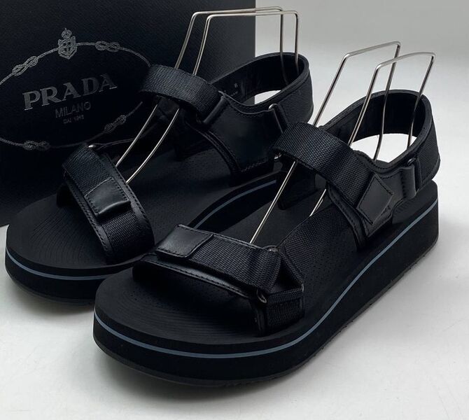 Мужские сандалии Prada мужской кожа черный 152240