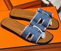 Шлепки Hermès женский джинса бирюзовый 150394-1