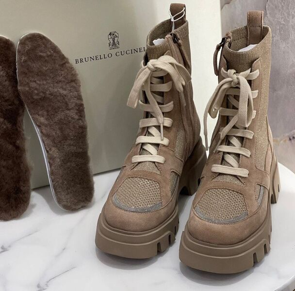 Ботинки Brunello Cucinelli женский текстиль бежевый 125766
