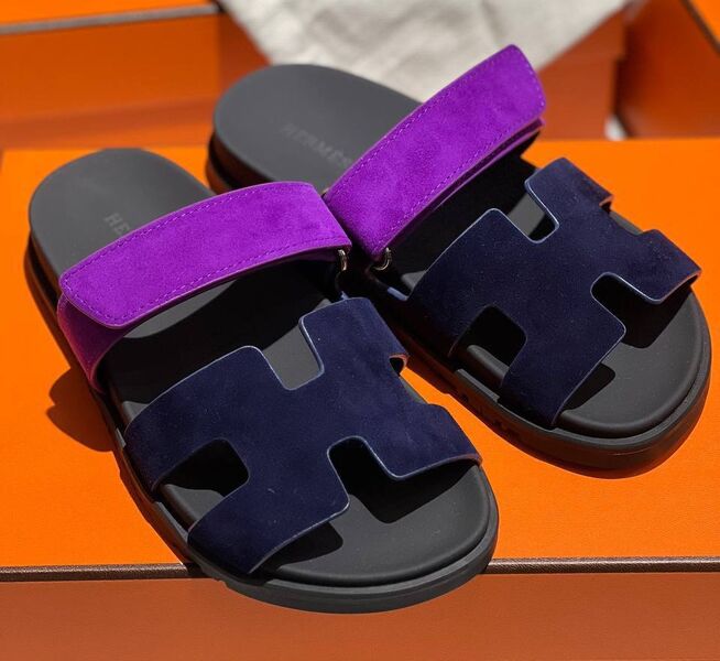 Шлепки Hermès женский замша синий 154718