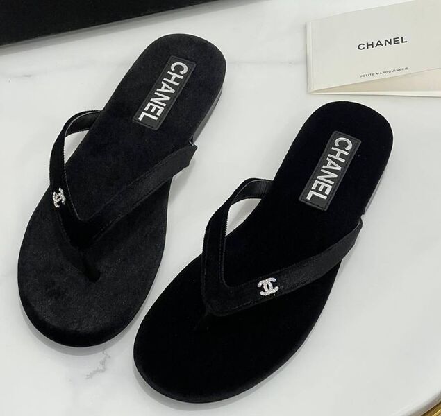 Шлепки Chanel женский велюр черный 149662