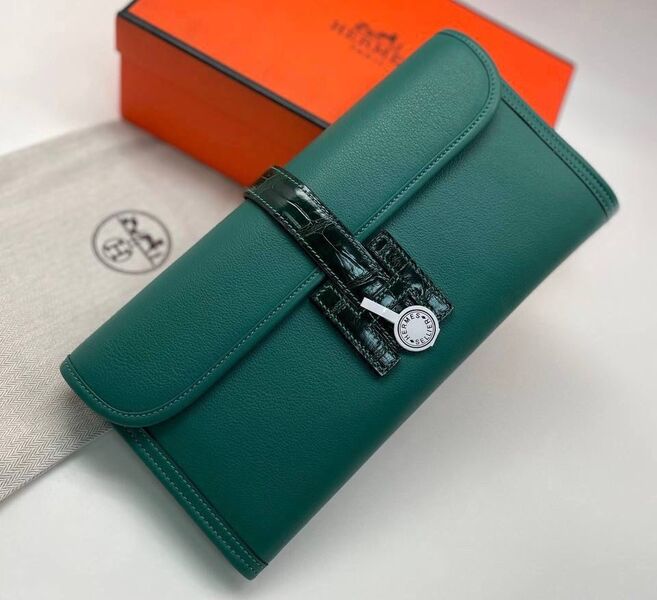Клатч Hermès женский кожа болотный 98294