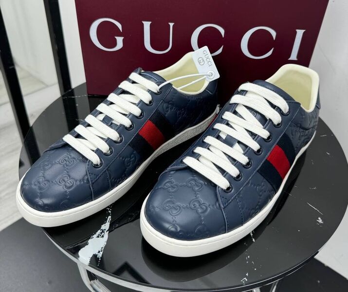 Мужские кеды Gucci мужской кожа синий 196030
