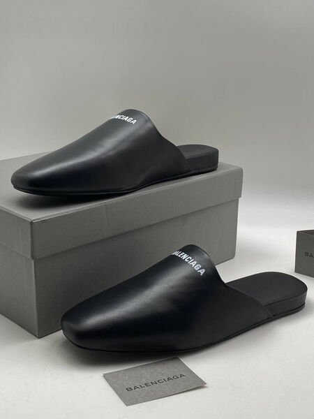 Мужские шлепки Balenciaga мужской кожа черный 190689-4