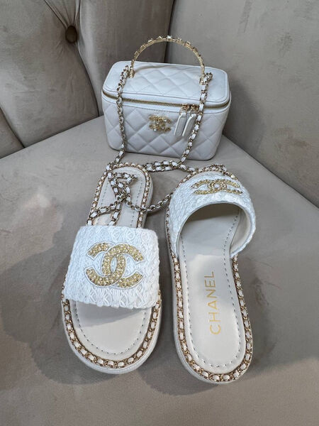 Шлепки Chanel женский кожа белый 190832-2