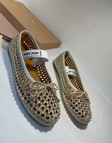 Балетки Miu Miu женский стразы бежевый 117393-2