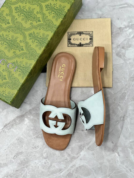 Шлепки Gucci женский кожа болотный 188863-2