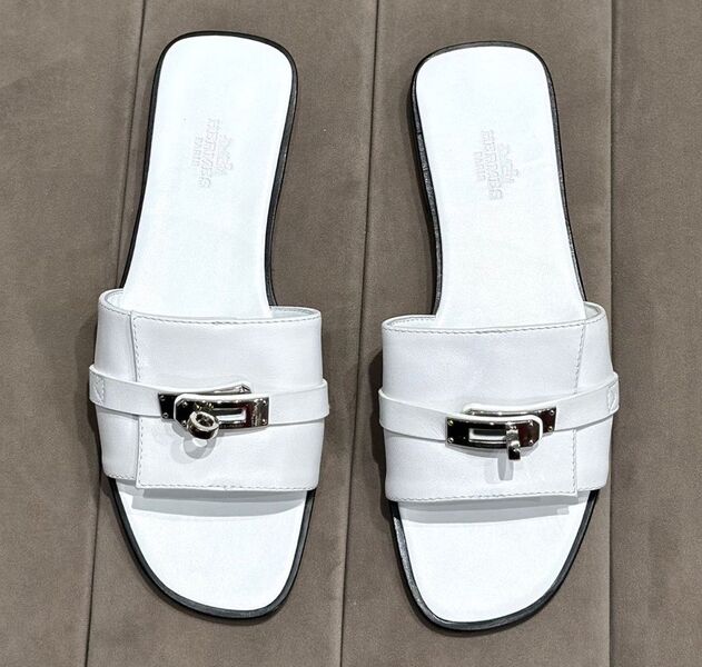 Шлепки Hermès женский кожа белый 112890
